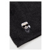 Čepice Karl Lagerfeld šedá barva, z tenké pleteniny