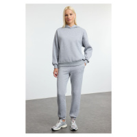 Trendyol Gray Melange Thick Fleece Hooded Oversize/Comfortable Cut Knitted Tracksuit Set