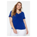 Trendyol Curve Sax Gathered Short Sleeve Knitted Blouse