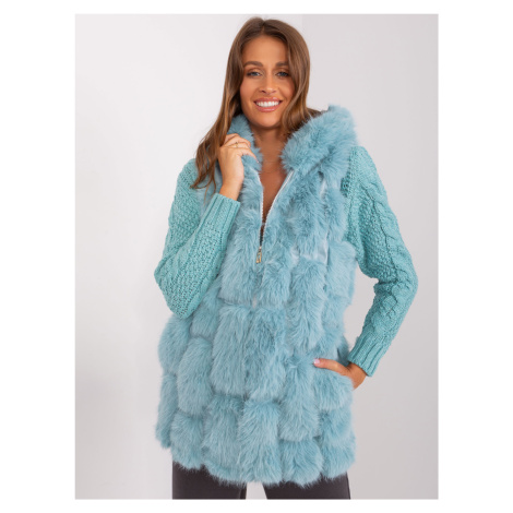 Tyrkysová chlupatá vesta s kapucí -turquoise