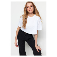 Trendyol White 100% Cotton Premium Crop Crew Neck Knitted T-Shirt