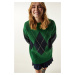 Happiness İstanbul Green Premium Diamond Pattern Oversize Knitwear Sweater