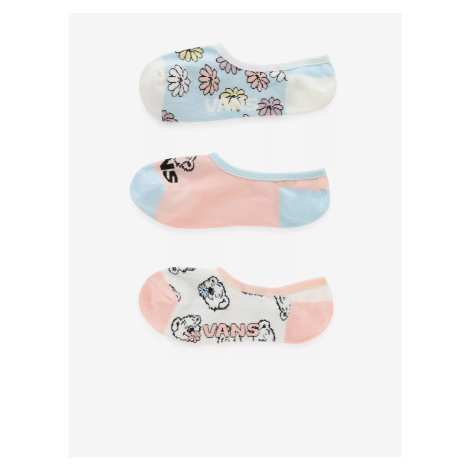 Sada tří párů dámských vzorovaných ponožek ve světle růžové a modré barvě VANS BEAR FRIENDS CANO