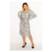 Şans Women's Plus Size Silver Lined Sequin Evening Dress
