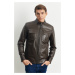 ALTINYILDIZ CLASSICS Men's Brown Standard Fit Normal Cut Baby Collar 100% Genuine Leather Coat