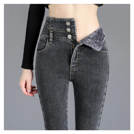 Zateplené dámské skinny džíny s vysokým pasem a fleecem