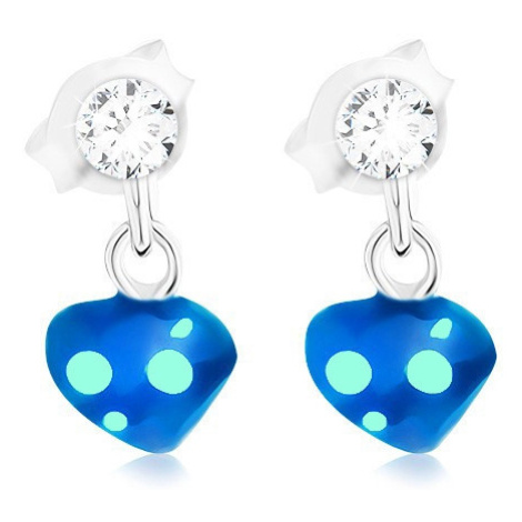 Puzetové stříbrné náušnice 925 s krystalem Swarovski, modré srdce Šperky eshop
