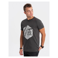 Ombre Men's cotton t-shirt with map motif print - graphite