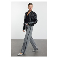 Trendyol Anthracite Color Block High Waist Wide Leg Jeans