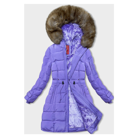 Dámská zimní bunda v lila barvě s kožešinovou podšívkou (LHD-23063)