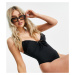 ASOS DESIGN petite recycled ruched tie swimsuit in black