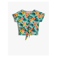 Koton Short-Sleeved Floral T-Shirt with Tie Waist