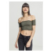 Ladies Cropped Cold Shoulder Smoke Top olivový