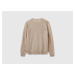 Benetton, Beige Crew Neck Sweater In Pure Merino Wool