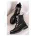 Černé kožené kotníkové šněrovací boty 2-25201