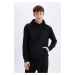 DEFACTO Men's Black Pocket Regular Fit Hooded Basic Sweatshirt