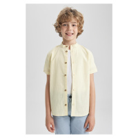 DEFACTO Boy's Stand Collar Linen Look Short Sleeve Shirt