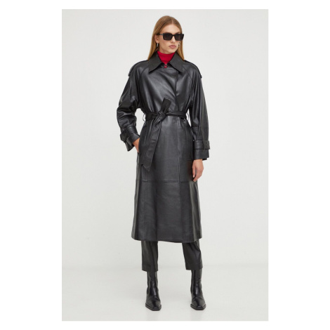 Kožený kabát Ivy Oak dámský, černá barva, přechodný IVY & OAK
