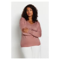 Trendyol Curve Dusty Rose V-Neck Button Detailní pletený svetr