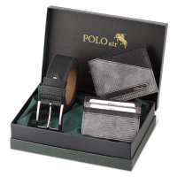 Polo Air Men's Gray Black Belt Wallet Card Holder Combination Set