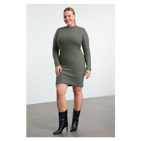 Trendyol Curve Khaki Fitted Winter Knitted Plus Size Dress