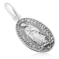 Matný oválný medailon s Pannou Marií, ze stříbra 925, jemně patinovaný