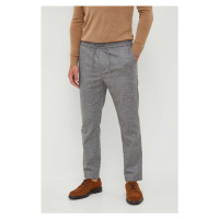 Vlněné kalhoty Calvin Klein šedá barva, přiléhavé