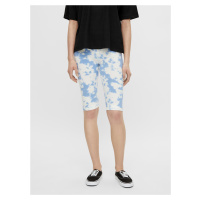 Bílo-modré vzorované krátké legíny Pieces Tabbi Biker shorts