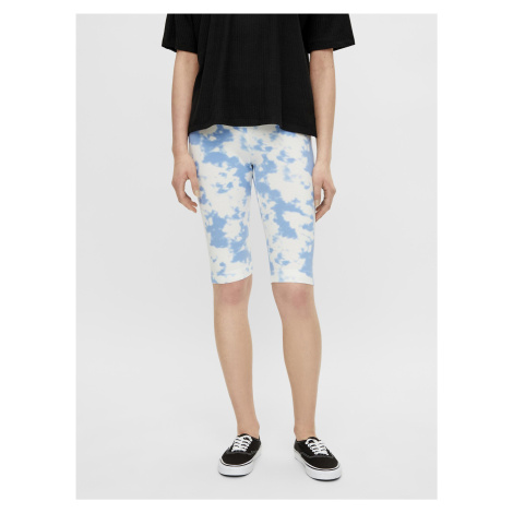 Bílo-modré vzorované krátké legíny Pieces Tabbi Biker shorts