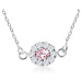 Stříbrný náhrdelník 925, růžový zirkonový ovál lemovaný čirými kamínky