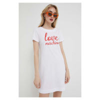 Bavlněné šaty Love Moschino bílá barva, mini