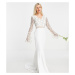Virgos Lounge Petite Bridal long sleeve lace dress in white