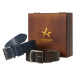 ALTINYILDIZ CLASSICS Men's Navy Blue-Brown Set of 2 Jeans Belt with Special Wooden Gift Box Groo