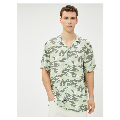 Koton Camouflage Printed Shirt Short Sleeve Turndown Collar Viscose Fabric