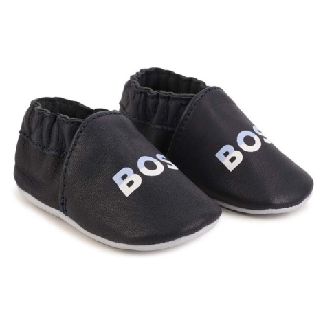 Dětské kožené papuče BOSS tmavomodrá barva Hugo Boss