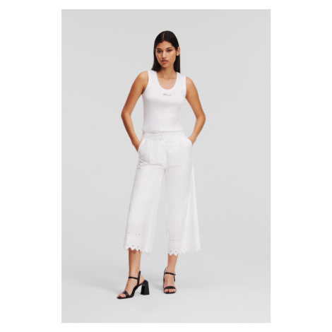 Kalhoty karl lagerfeld embroidered pants white
