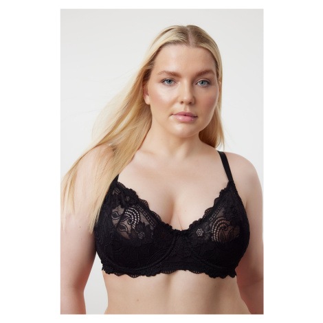 Trendyol Curve Black Lace Demi Covered Knitted Plus Size Bra