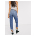 Topshop editor straight leg jeans with raw hem in mid blue