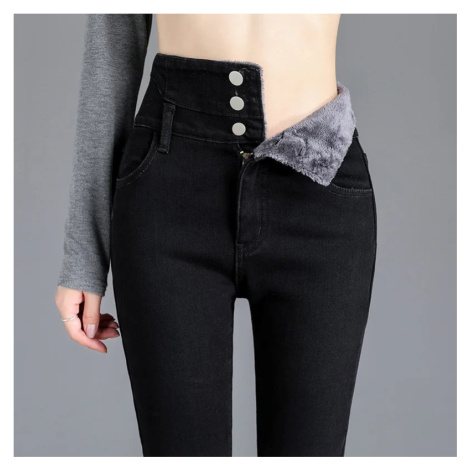 Zateplené dámské skinny džíny s vysokým pasem a fleecem