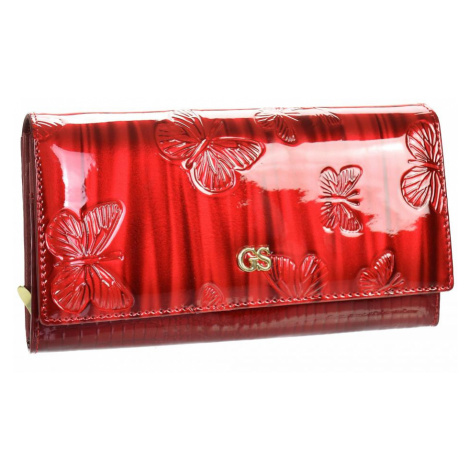 GROSSO Kožená dámská peněženka v motivu motýlů RFID červená v dárkové krabičce
