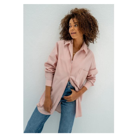 Oversize bavlněná košile MOSQUITO v růžové barvě