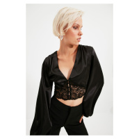 Trendyol Black Lace Detail Satin Blouse