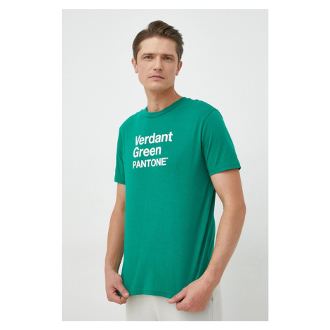 Bavlněné tričko United Colors of Benetton zelená barva, s potiskem