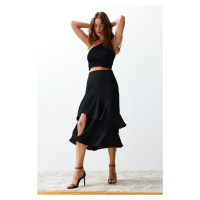 Trendyol Black Flounce Slit Detailed Midi Length Woven Skirt