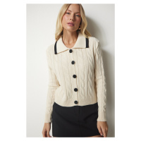 Happiness İstanbul Women's Cream Knit Patterned Knitwear Cardigan with One Button