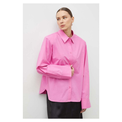 Bavlněná košile Gestuz růžová barva, relaxed, s klasickým límcem, 10908660