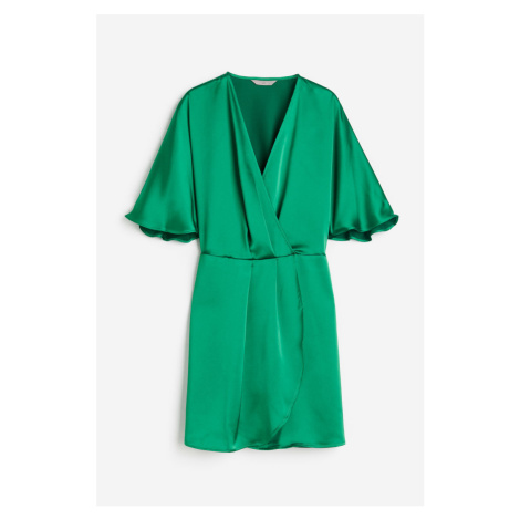 H & M - Saténové zavinovací šaty - zelená H&M