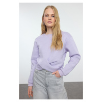 Trendyol Lilac Twist Detailed Crop Thick Inside Fleece Crew Neck Knitted Sweatshirt