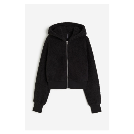 H & M - Plyšová bunda's kapucí - černá H&M