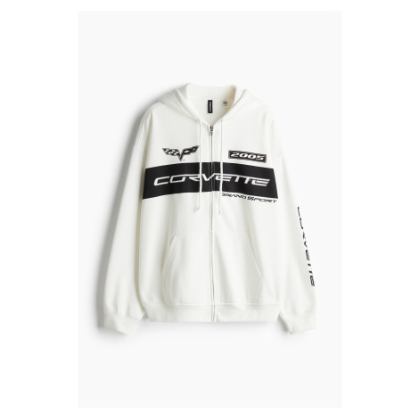 H & M - Oversized bunda's potiskem a kapucí - bílá H&M